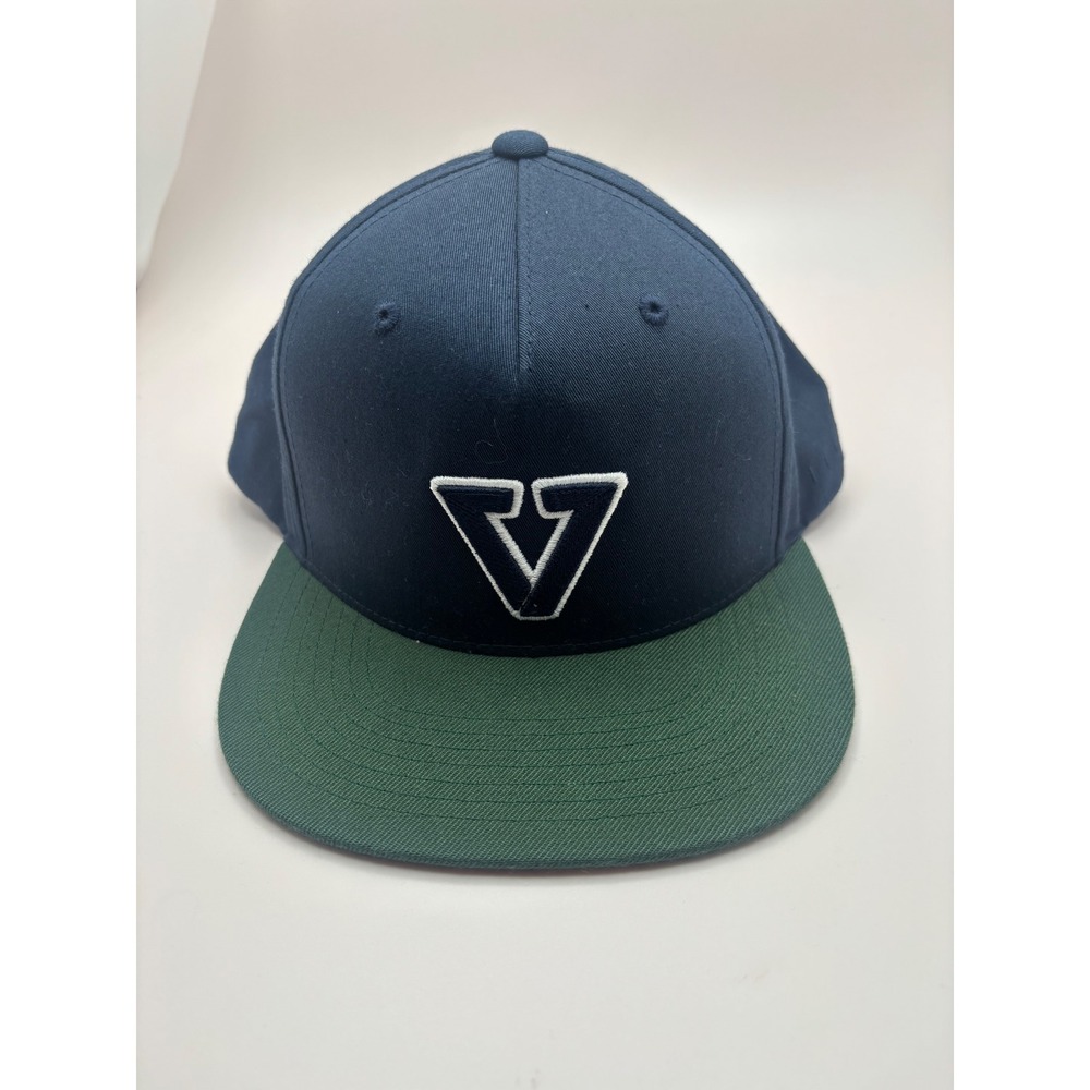Vissla Mens Navy Blue Green Flat Brim Snapback Hat Logo MAHTHCAL One Size